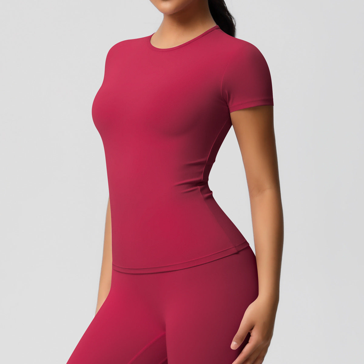 Completo Sportivo Donna – Top Schiena Lavorata e Pantaloni – Maglia manica corta 7103 – rosa intenso