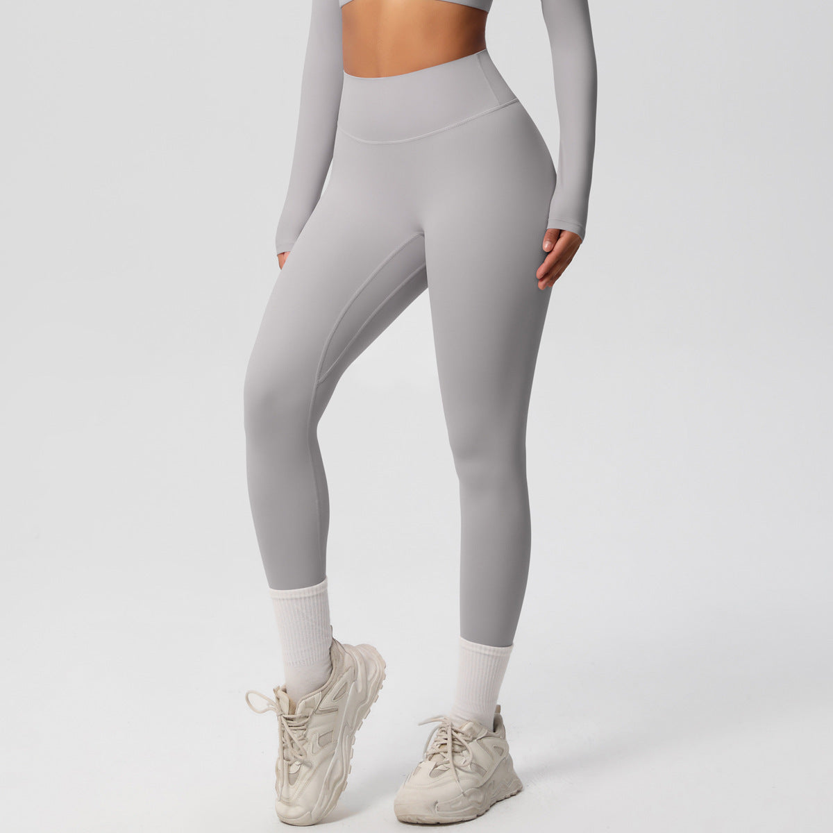 Completo Sportivo Donna – Top Schiena Lavorata e Pantaloni – Pantaloni 7100 – grigio ghiaccio