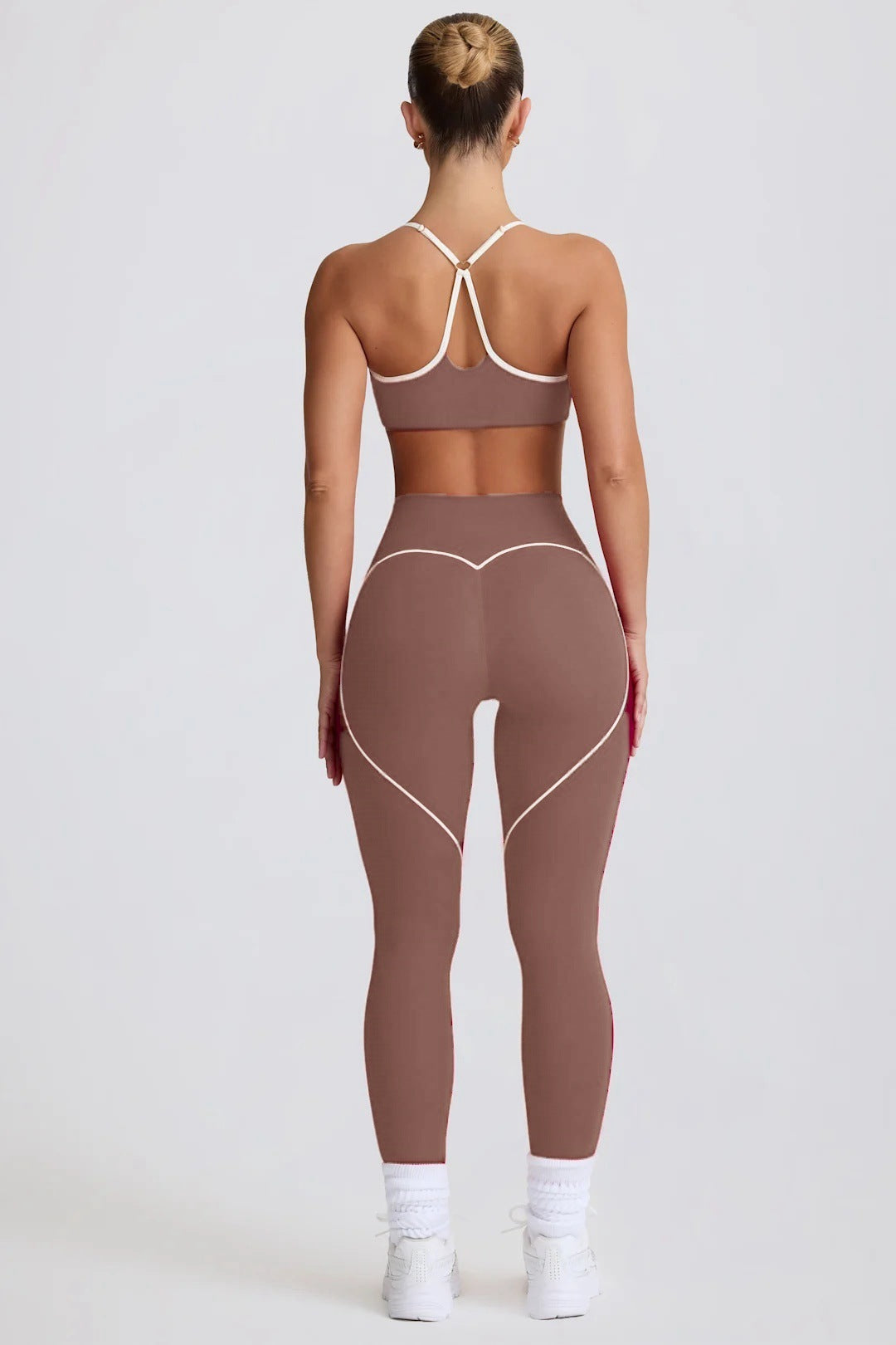 Set Sportivo Donna – Top e Leggings a Vita Alta – Castagna