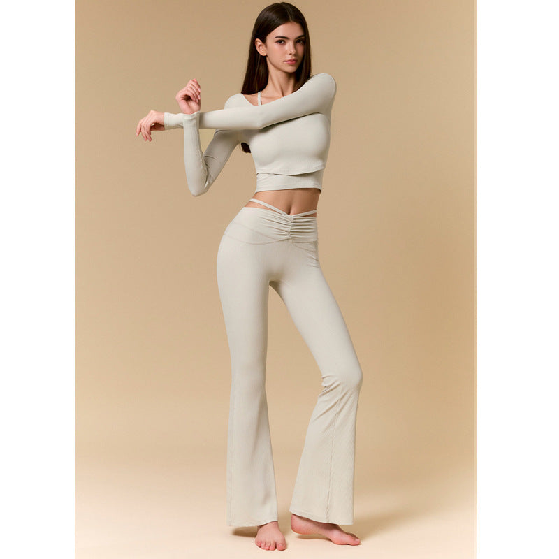 Set Fitness Donna – Crop Top e Pantaloni Svasati – Albicocca