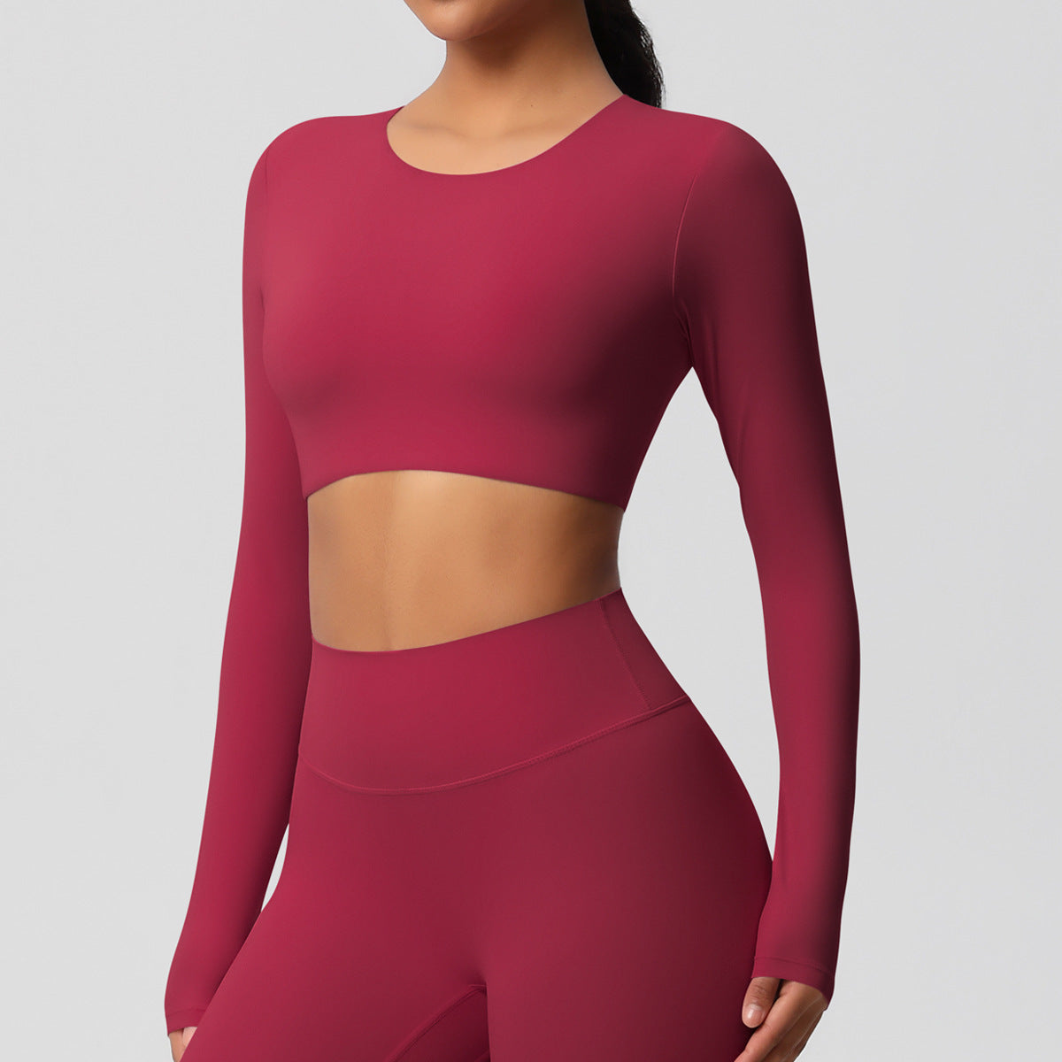 Completo Sportivo Donna – Top Schiena Lavorata e Pantaloni – Maglia manica lunga 7104 – rosa intenso