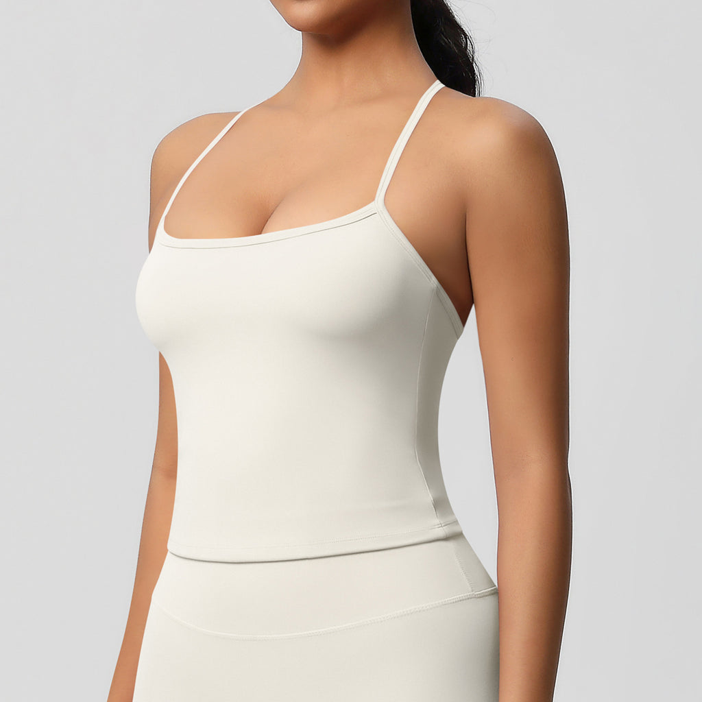 Ensemble de sport femme – Top dos travaillé et pantalon – Débardeur 7107 – ivoire