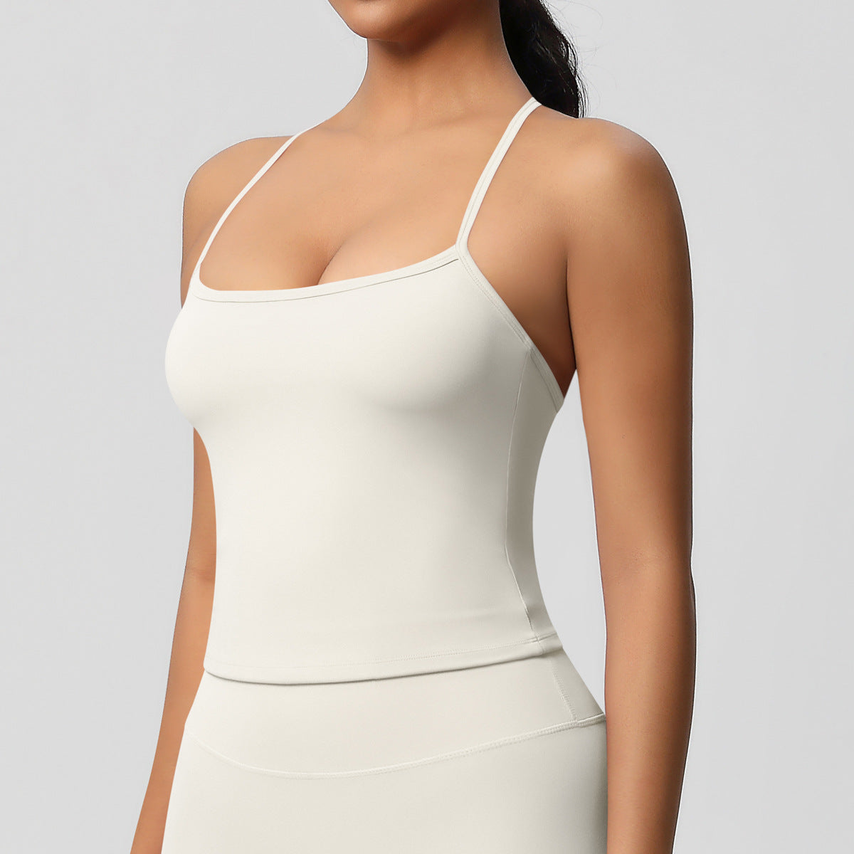 Ensemble de sport femme – Top dos travaillé et pantalon – Débardeur 7107 – ivoire
