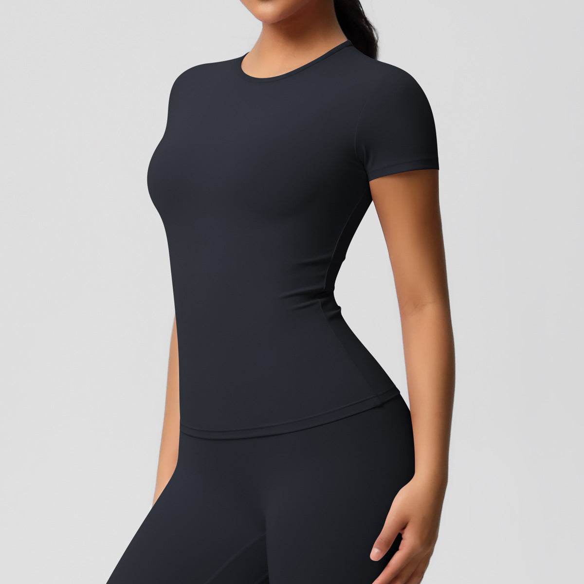 Completo Sportivo Donna – Top Schiena Lavorata e Pantaloni – Maglia manica corta 7103 – nero