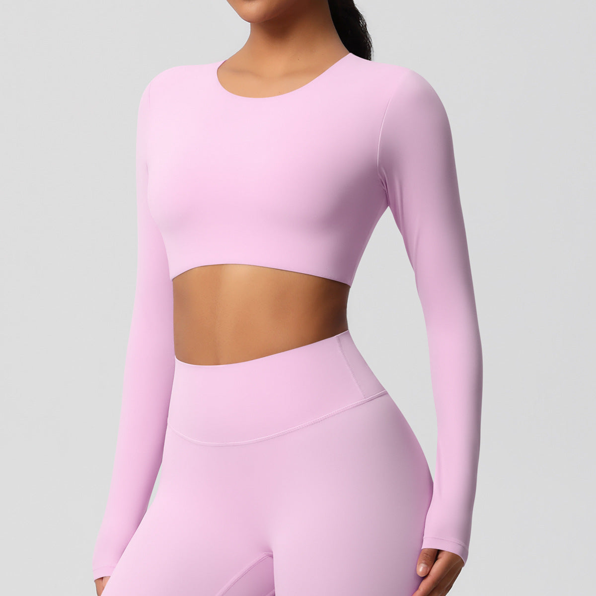 Completo Sportivo Donna – Top Schiena Lavorata e Pantaloni – Maglia manica lunga 7104 – rosa ciliegio