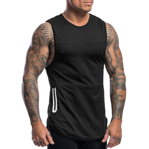 Canotta Sportiva Uomo con Tasca Zip – Nero