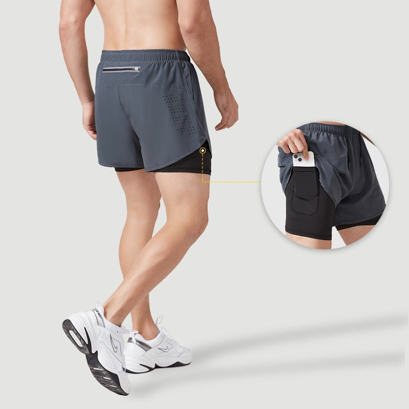 Short de sport homme double couche