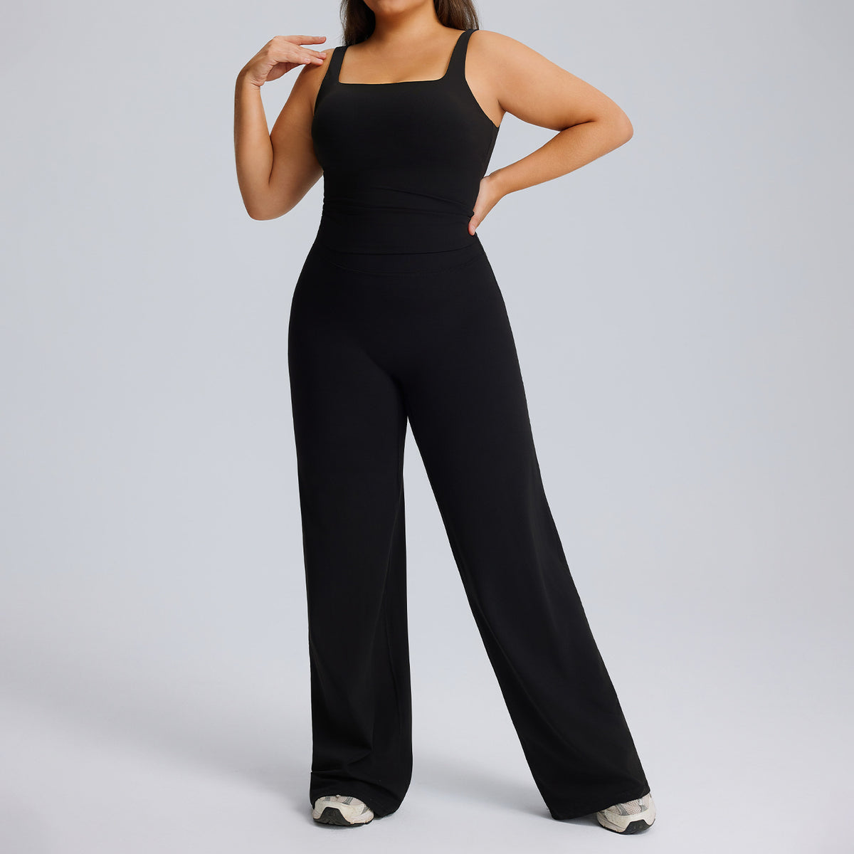 Completo Sportivo Donna – Top e Pantaloni Dritti – Completo top schiena aperta + pantaloni – nero