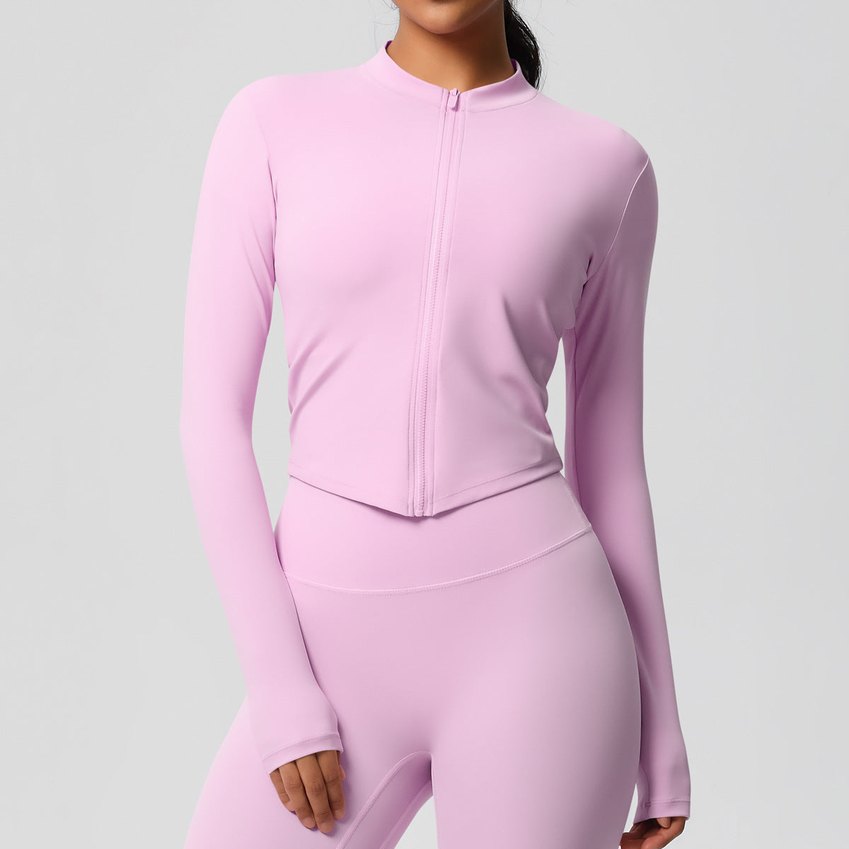 Ensemble de sport femme – Top dos travaillé et pantalon – Veste zippée 7106 – rose sakura