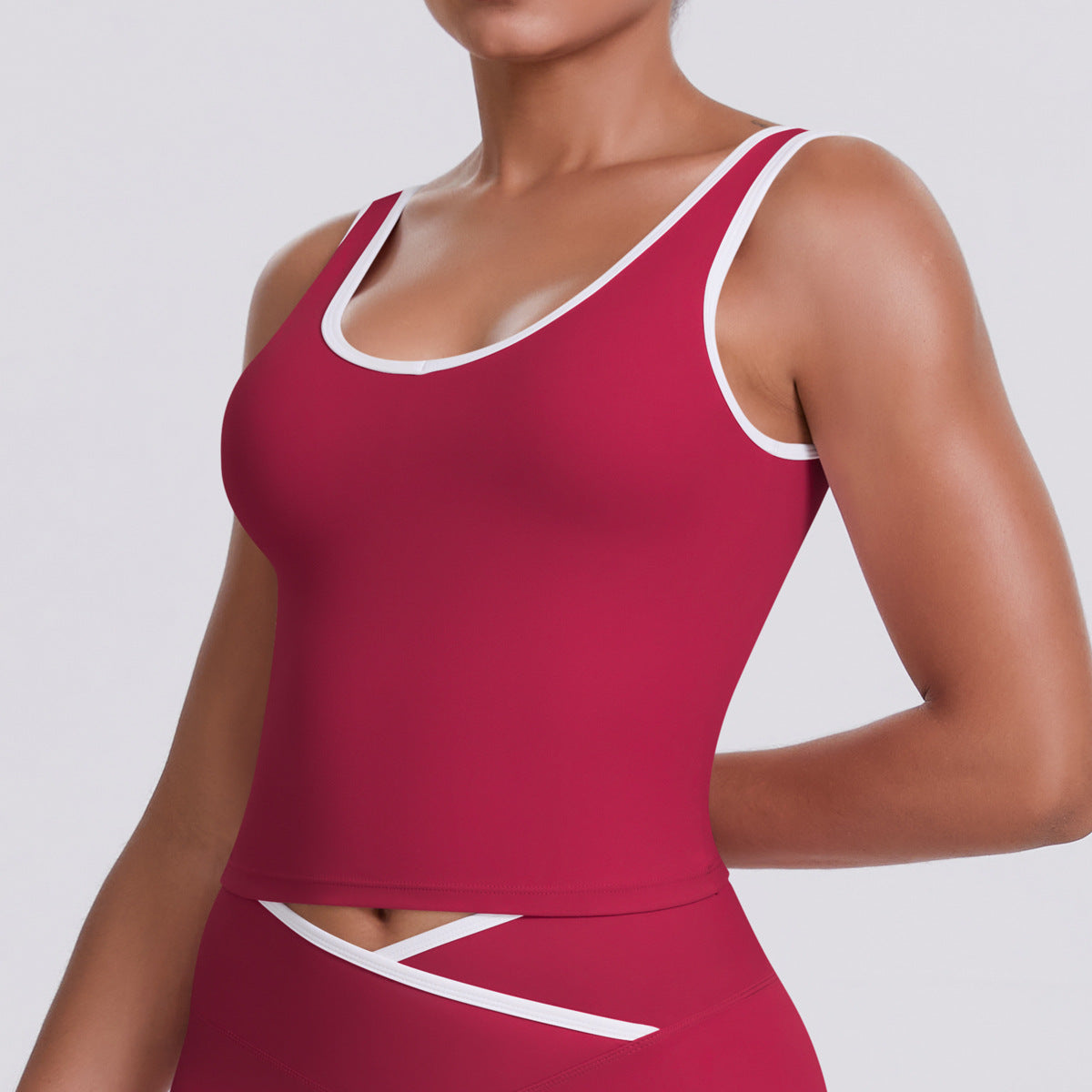 Completo Sportivo Donna – Top Incrociato e Pantaloni a Gamba Larga – Canotta 7119 – rosa intenso