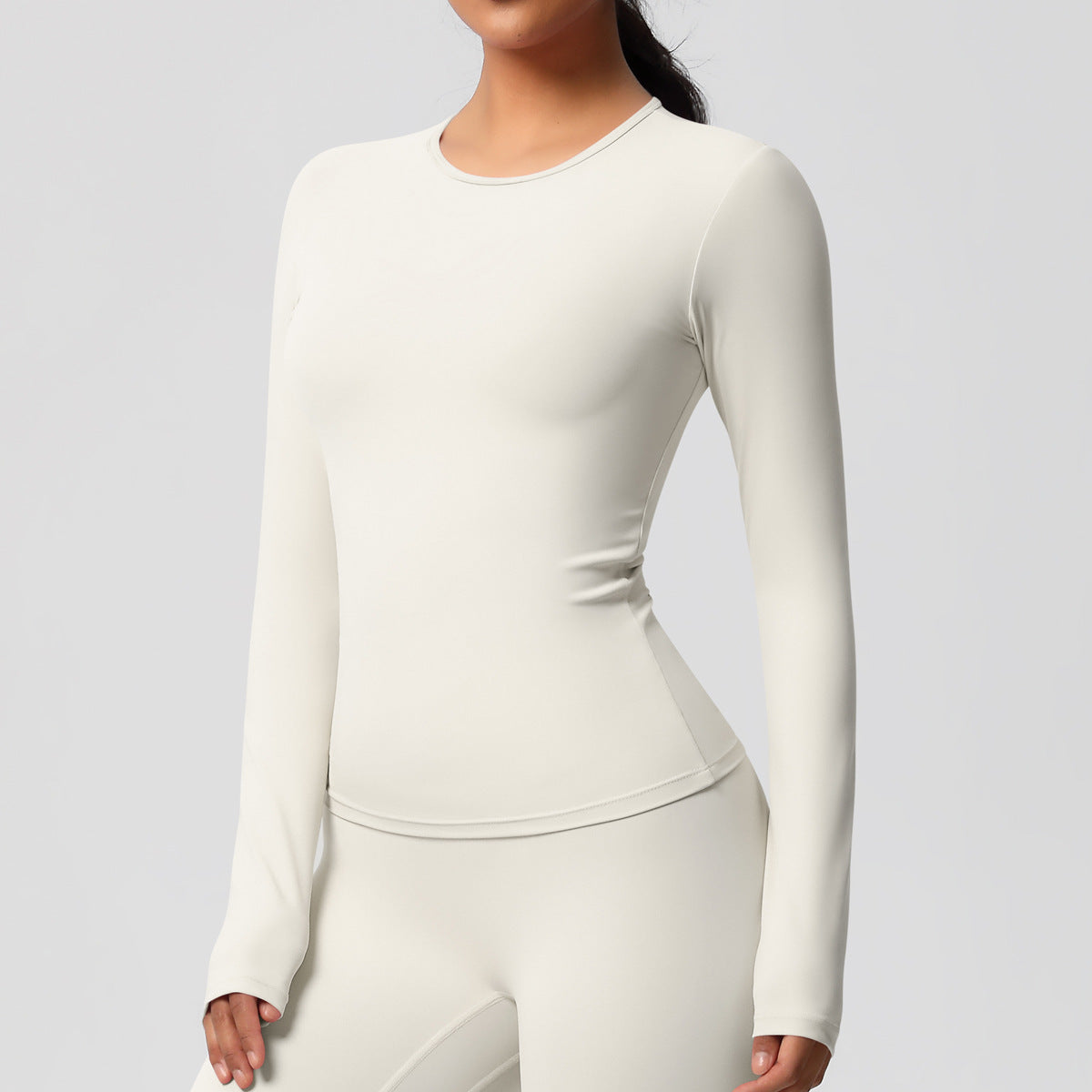Completo Sportivo Donna – Top Schiena Lavorata e Pantaloni – Maglia manica lunga 7102 – avorio