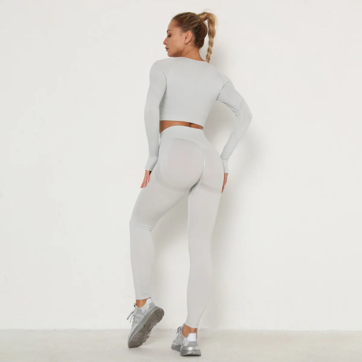 Set Fitness Donna Seamless – Top e Leggings – Grigio chiaro