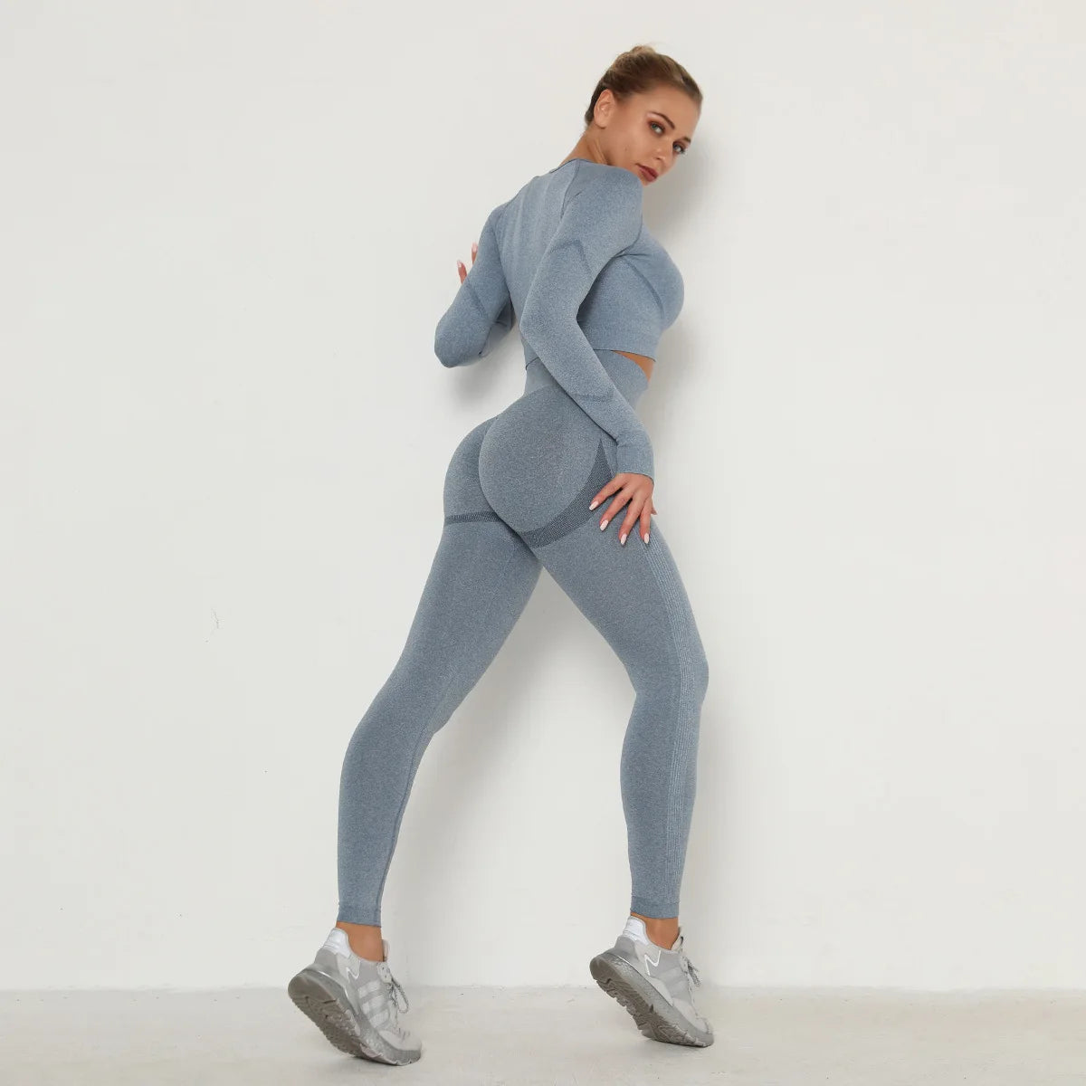Set Fitness Donna Seamless – Top e Leggings – Blu