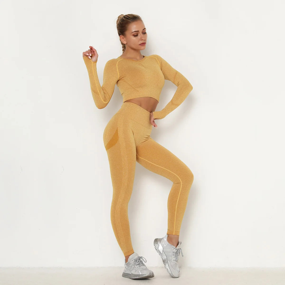 Set Fitness Donna Seamless – Top e Leggings – Giallo